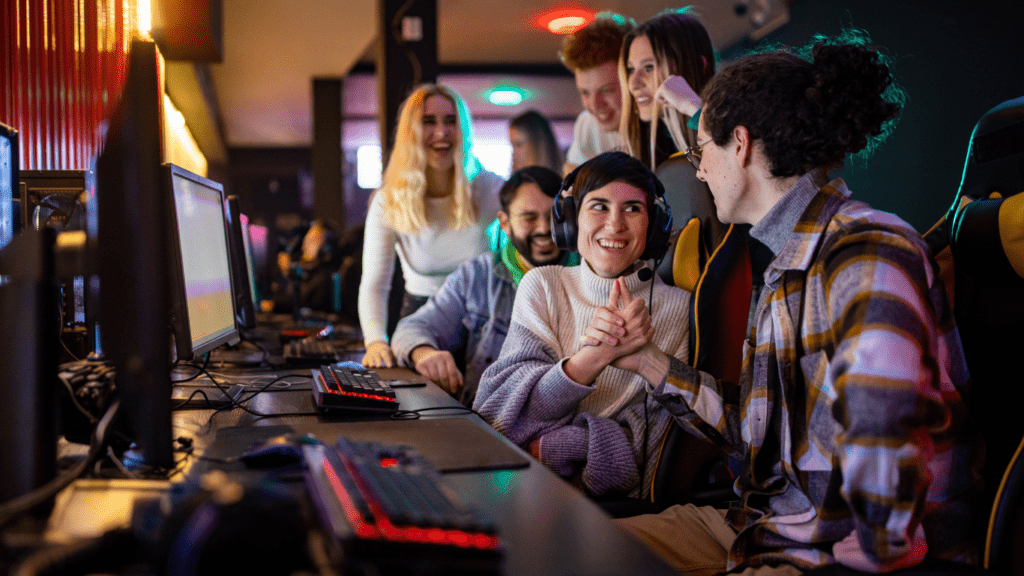 group of gamers enjoying their success