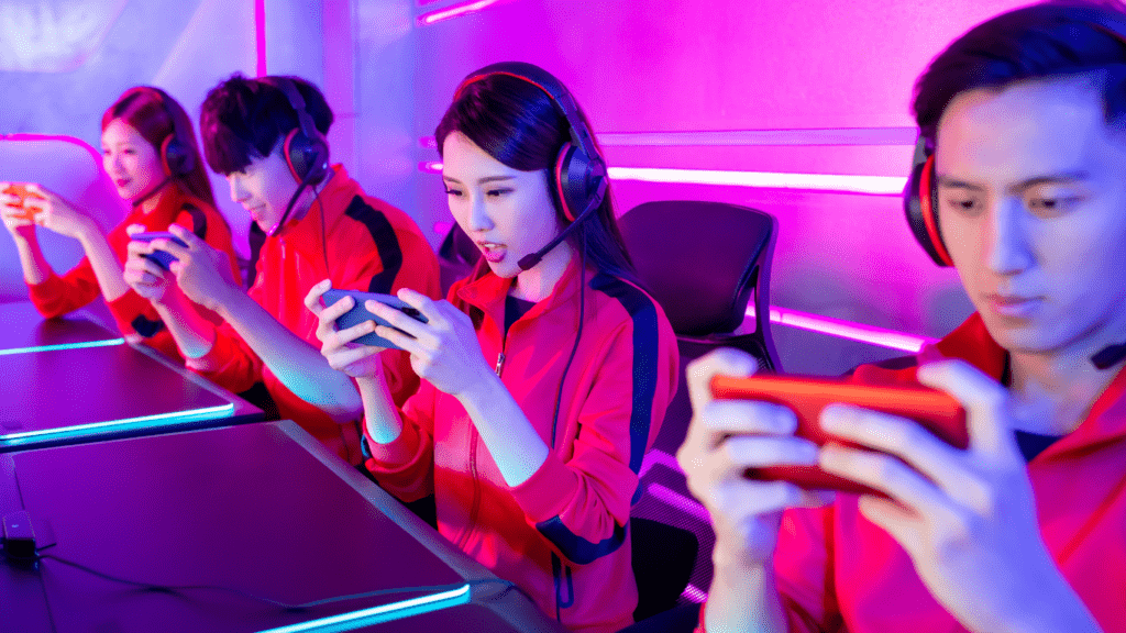 individuals having a mobile game competition