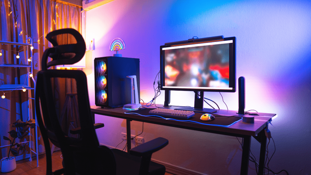 spacious gaming room with lights