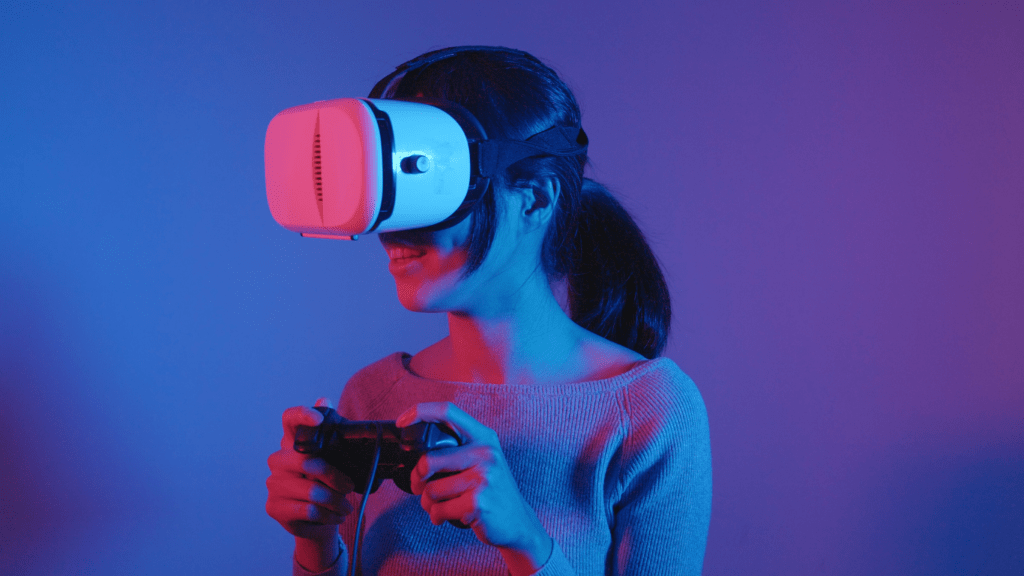 woman enjoying her game in VR